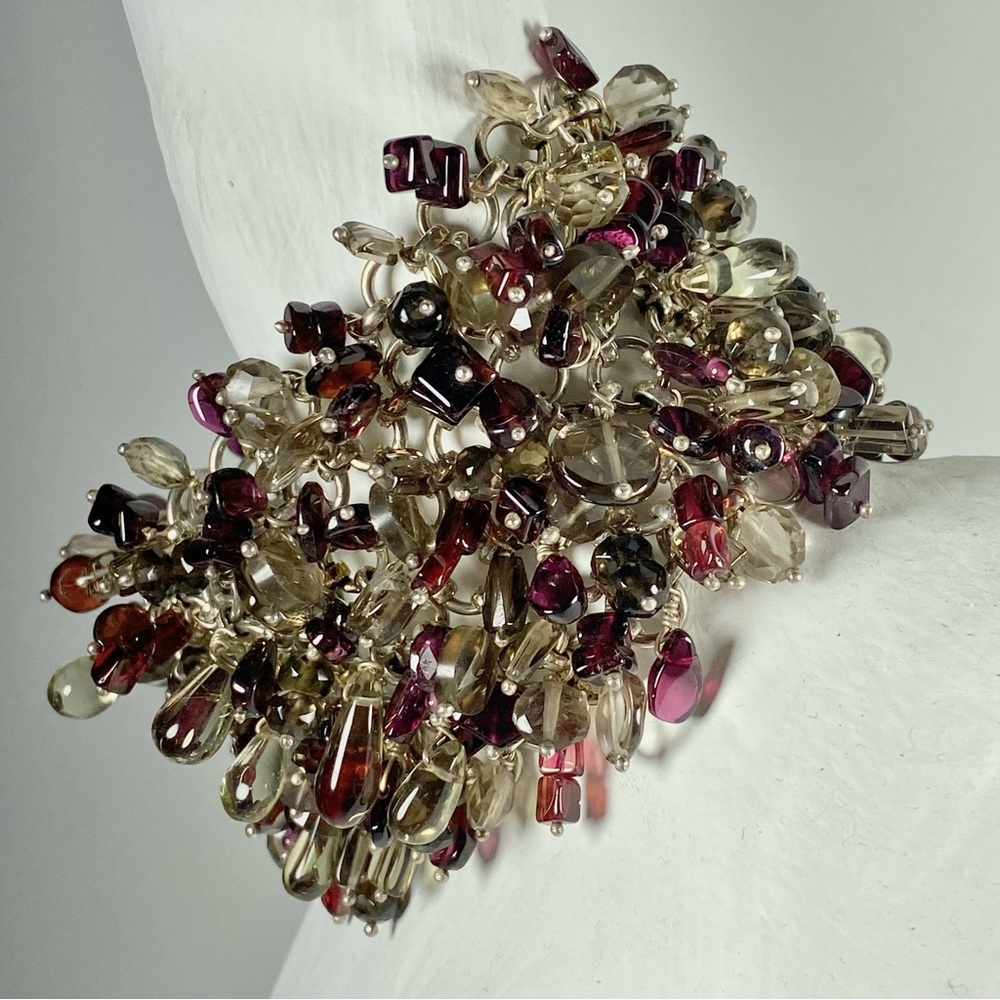 New Smooth Polished Garnet and Smoky Quartz Gemstone Bracelet